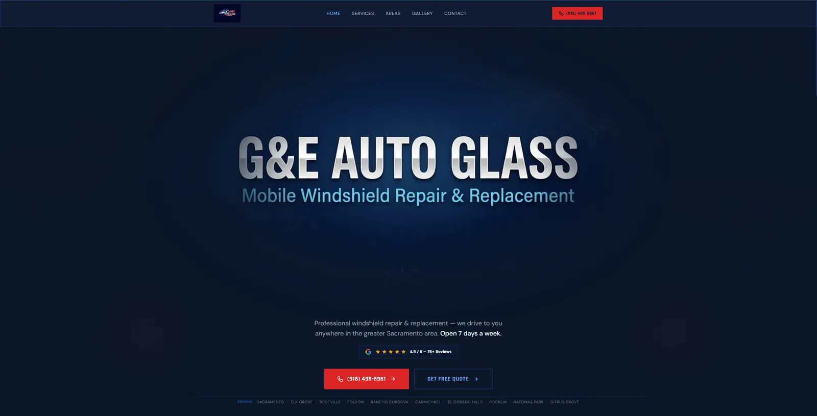 GE Auto Glass website screenshot