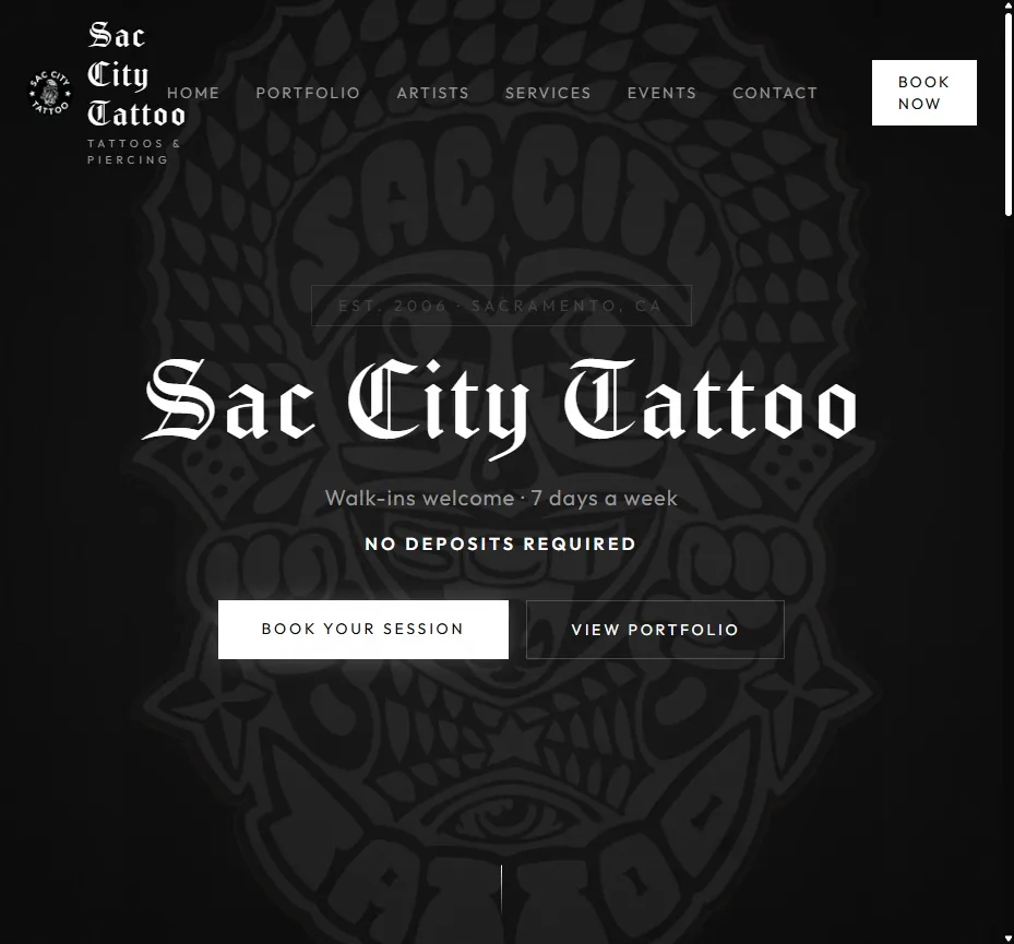 Sac City Tattoo website screenshot
